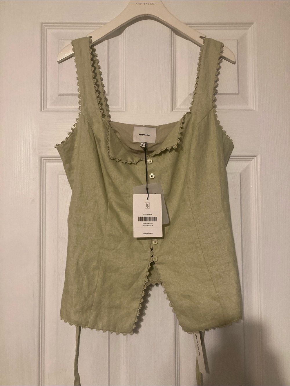 Reformation Viola linen top Size 8 Dried Herbs NWT - Picture 3 of 5